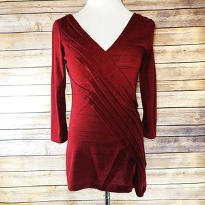 Anthropologie Deletta Red Pleated V Neck Blouse